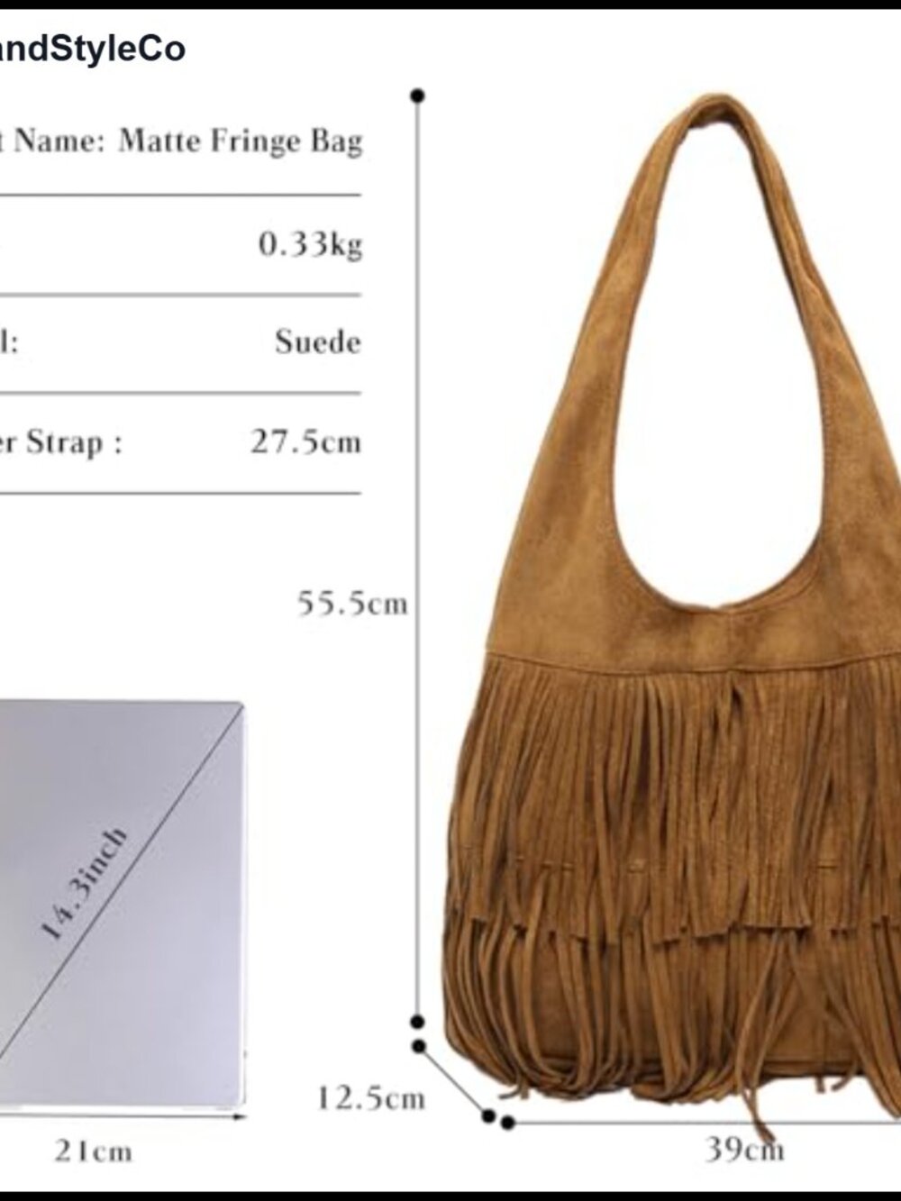 Vintage Fringe Hobo Bag Suede Handbag Tassel Shoulder Bag Women Boho Tote - Picture 3 of 6